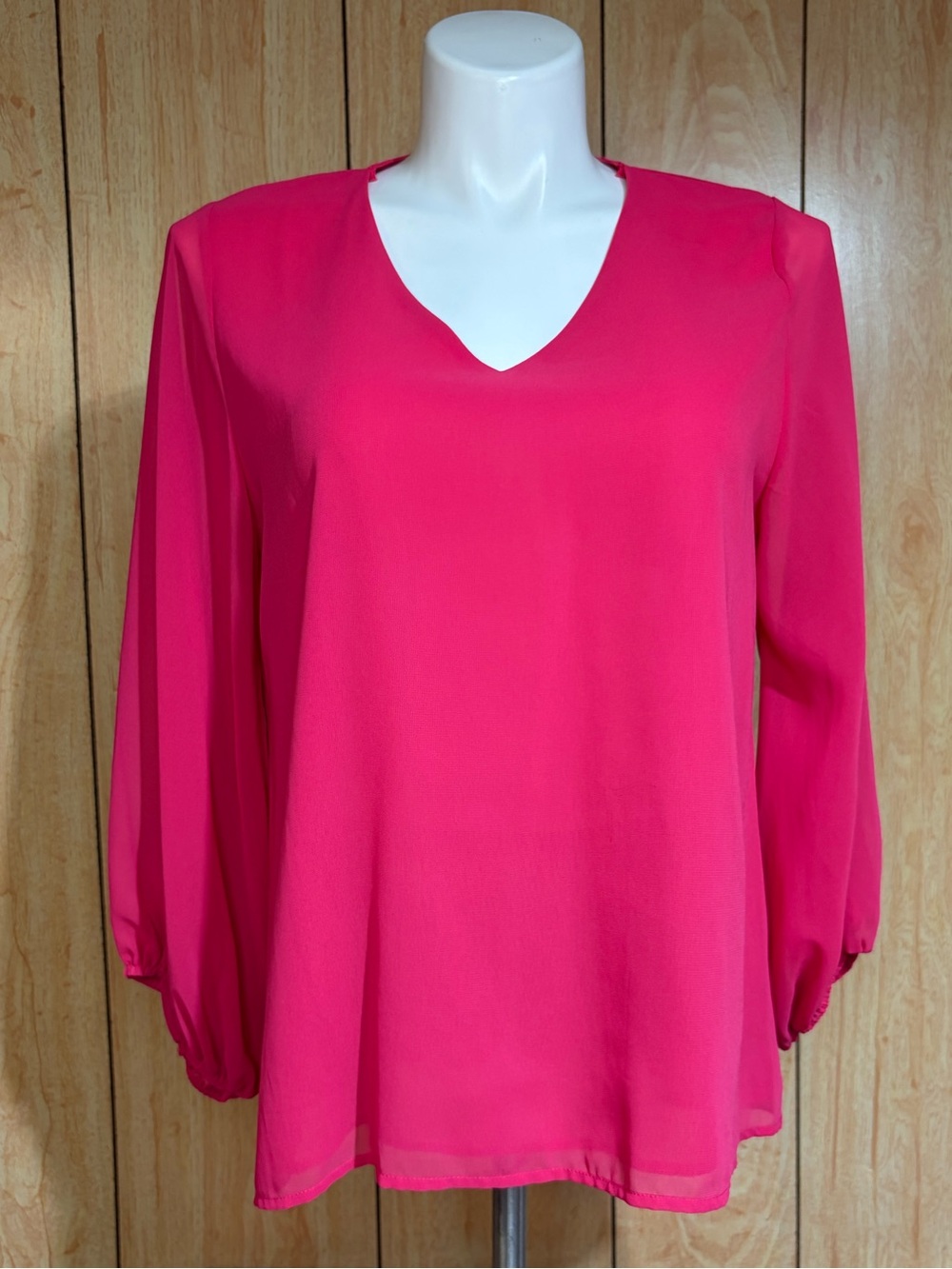 Coeur De Vague V-Neck Long Sleeve Blouse in Vibrant Pink SZ - 3X